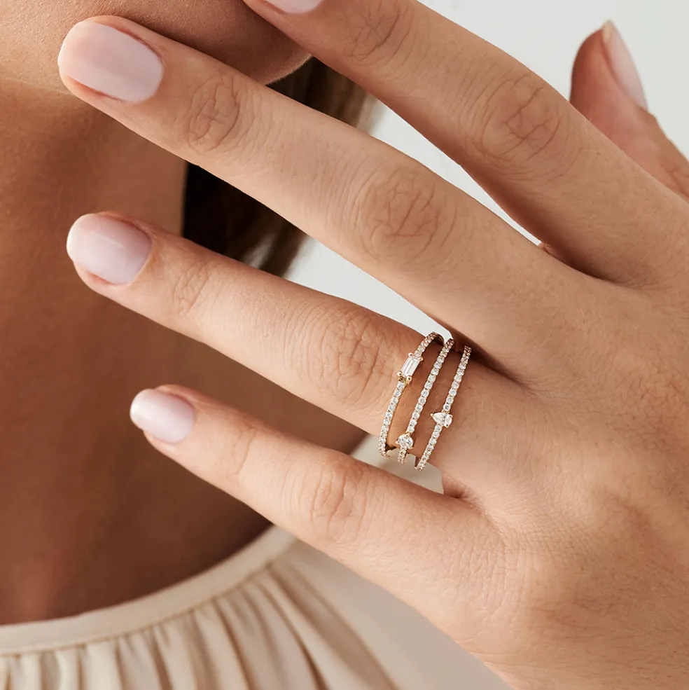 14k Gold Triple Row Mix Diamond Statement Ring