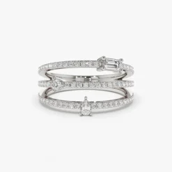 14k Gold Triple Row Mix Diamond Statement Ring