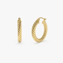14k Gold Twist Rope Hoop Earrings 25MM