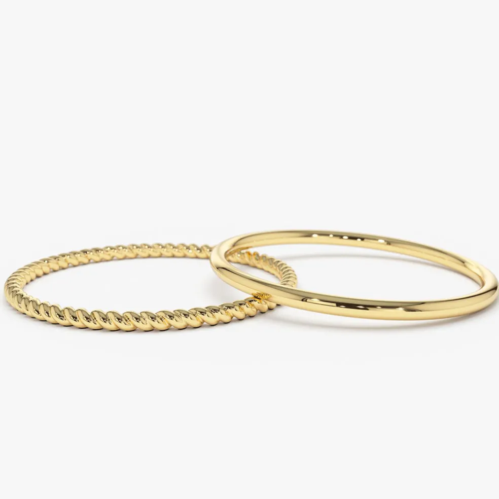 14K Gold Twisted Rope Ring Set