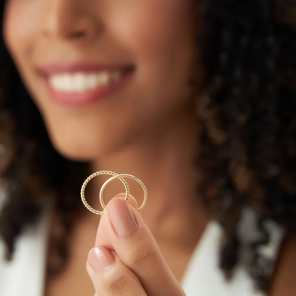14K Gold Twisted Rope Ring Set