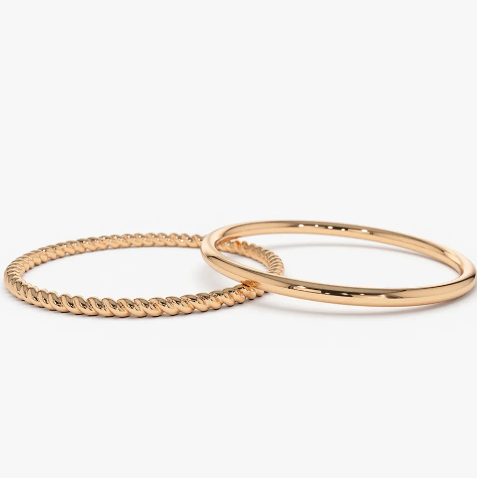 14K Gold Twisted Rope Ring Set