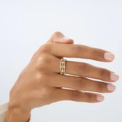 14K Gold Twisted Rope Triple Diamond Ring