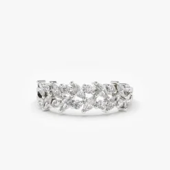 14K Gold Two Row Marquise & Round Diamond Ring