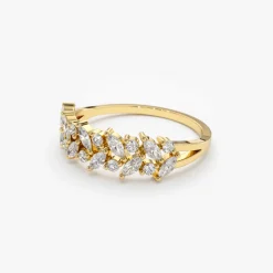 14K Gold Two Row Marquise & Round Diamond Ring