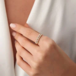 14K Gold Two Row Marquise & Round Diamond Ring