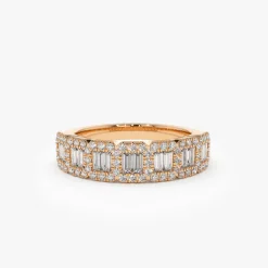 14K Gold Unique Baguette and Round Diamond Anniversary Ring