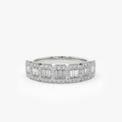 14K Gold Unique Baguette and Round Diamond Anniversary Ring