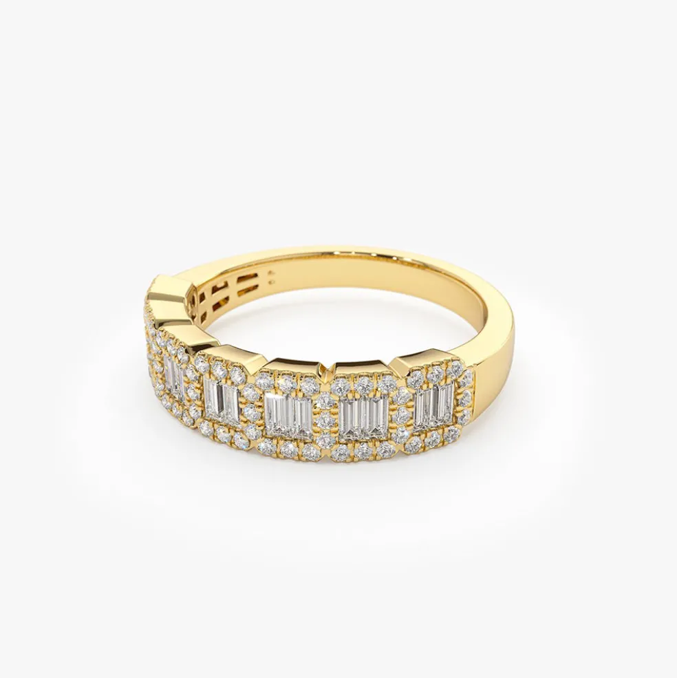 14K Gold Unique Baguette and Round Diamond Anniversary Ring