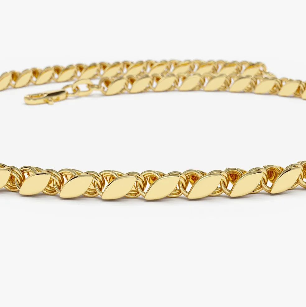 14K Gold Unique Marquise Shape Bracelet