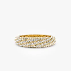 14k Gold Unique Twist Design Pave Diamond Ring