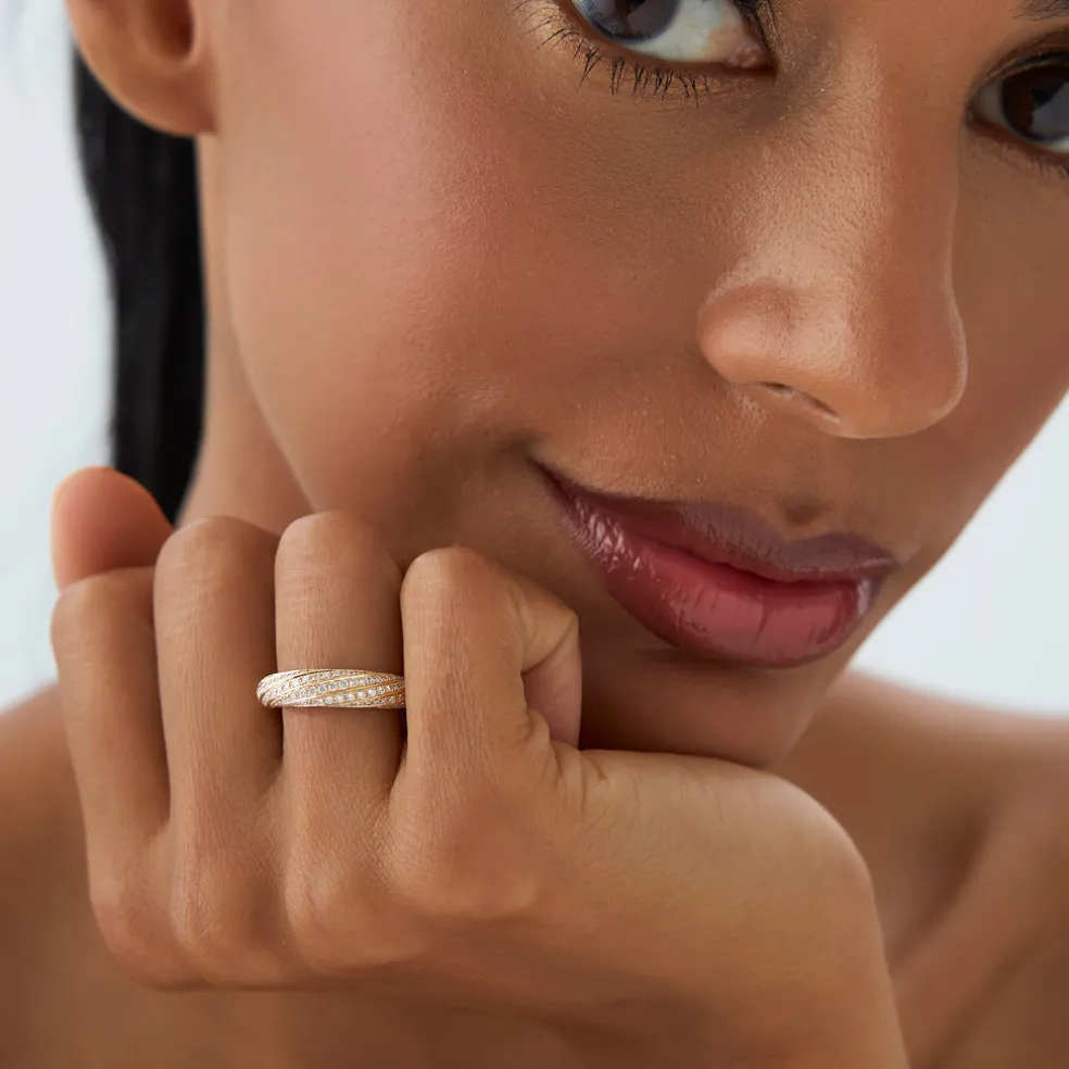 14k Gold Unique Twist Design Pave Diamond Ring
