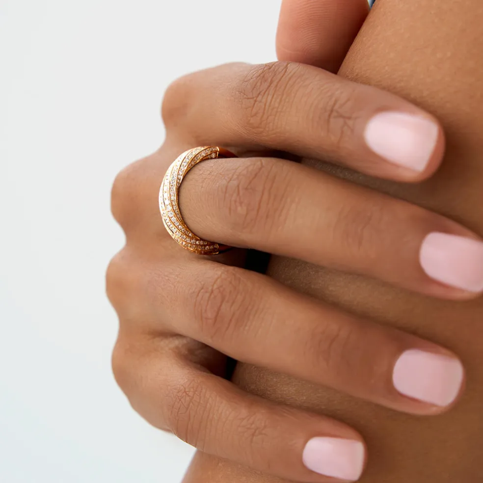 14k Gold Unique Twist Design Pave Diamond Ring