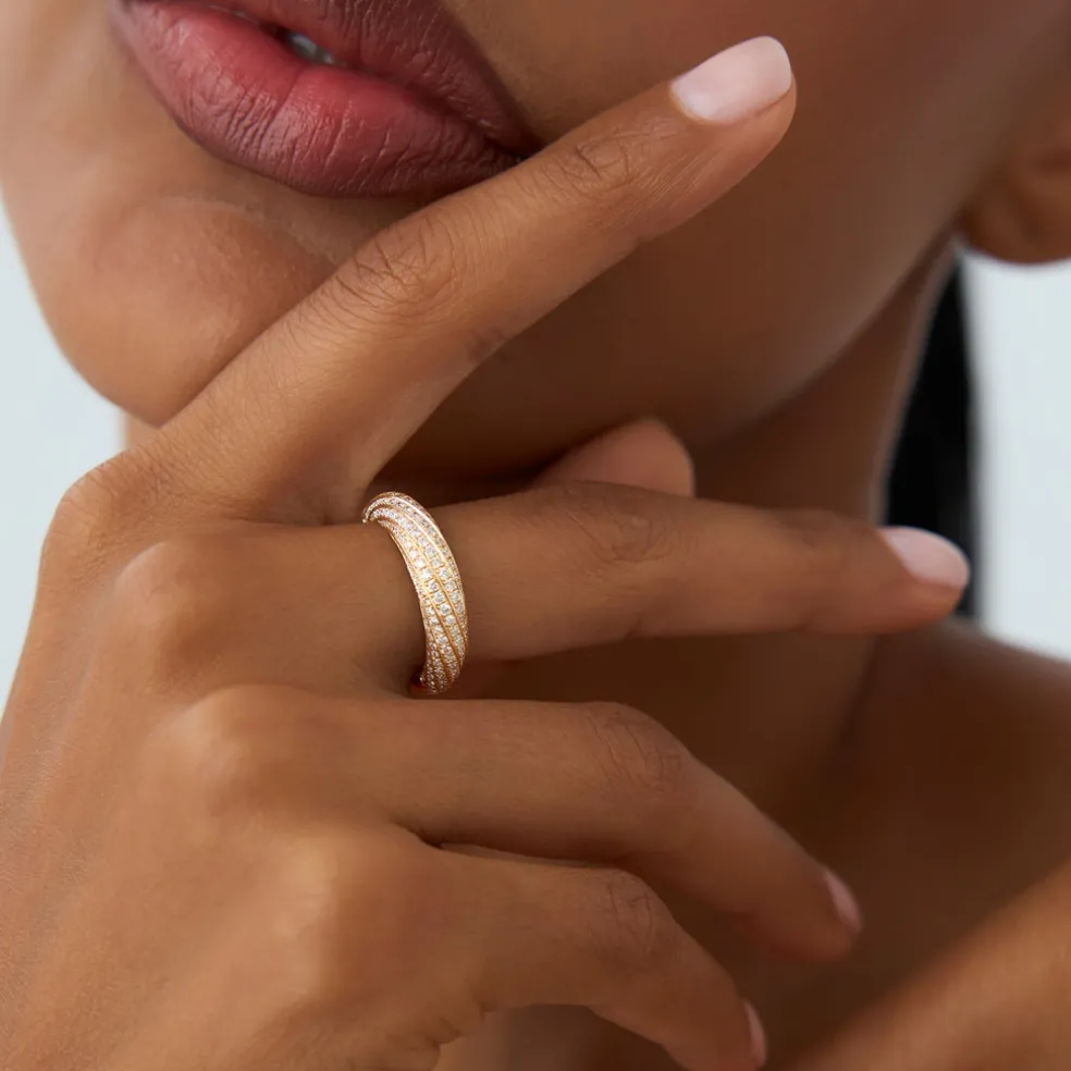 14k Gold Unique Twist Design Pave Diamond Ring
