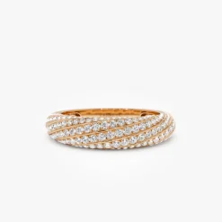 14k Gold Unique Twist Design Pave Diamond Ring