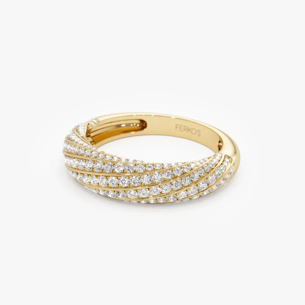 14k Gold Unique Twist Design Pave Diamond Ring