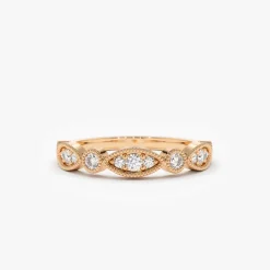 14K Gold Vintage Style Diamond Wedding Ring