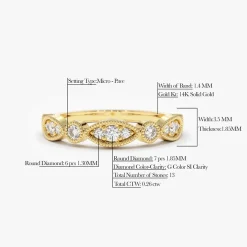 14K Gold Vintage Style Diamond Wedding Ring