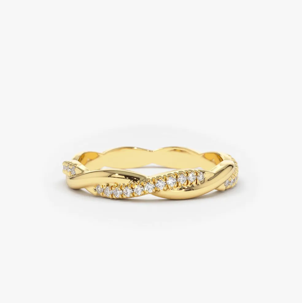 14K Gold Weaving Braid Eternity Diamond Ring