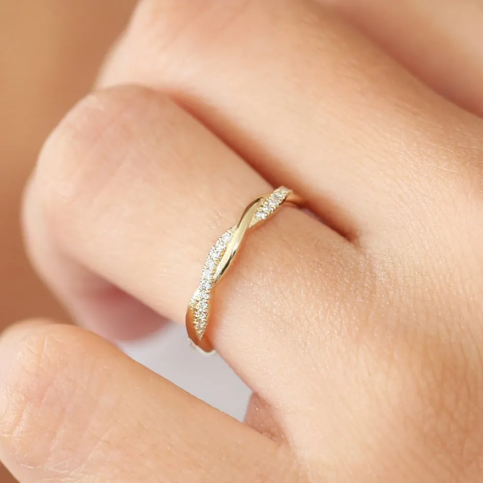14K Gold Weaving Braid Eternity Diamond Ring