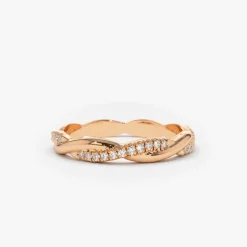 14K Gold Weaving Braid Eternity Diamond Ring