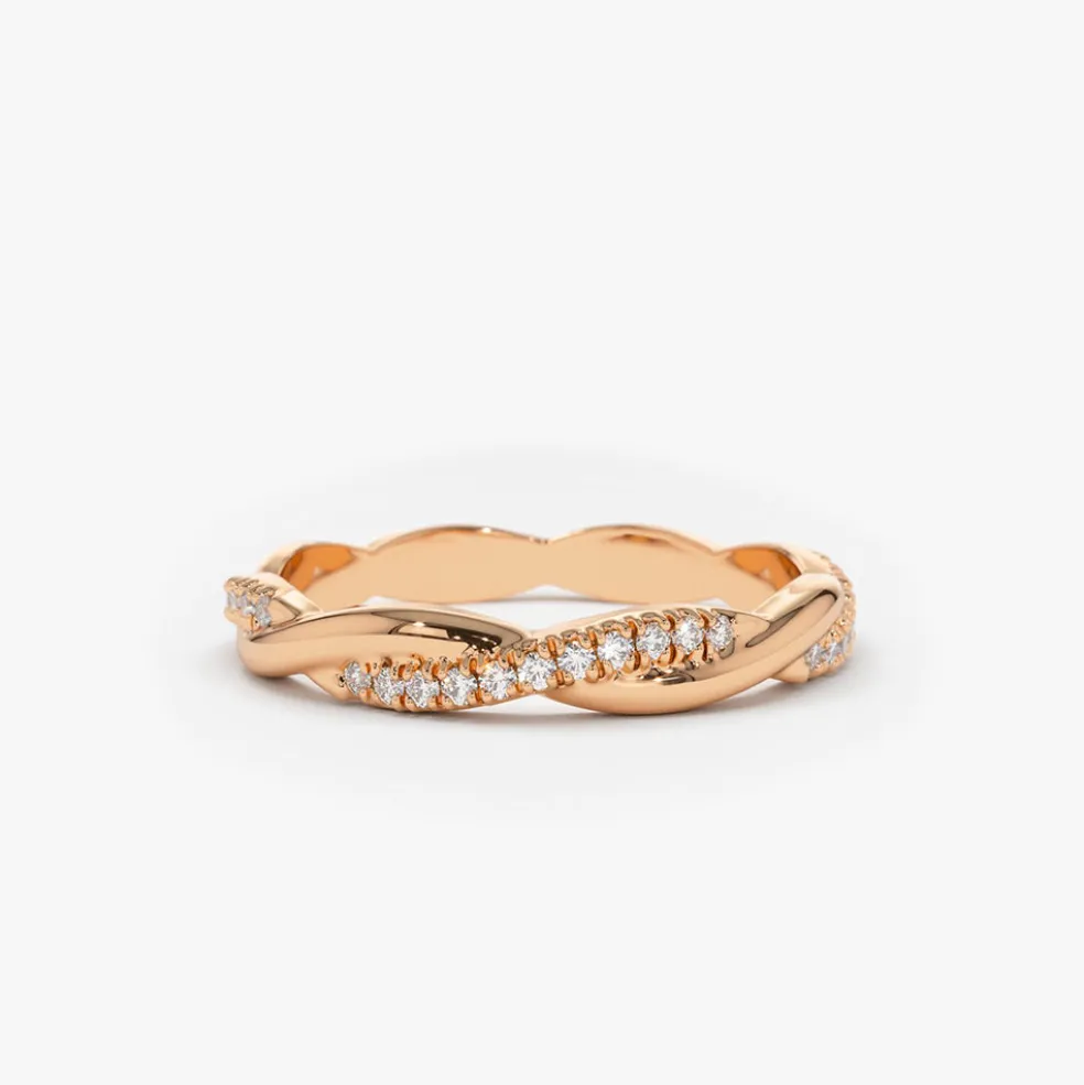 14K Gold Weaving Braid Eternity Diamond Ring