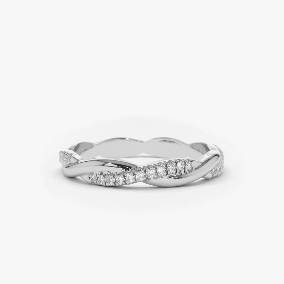 14K Gold Weaving Braid Eternity Diamond Ring