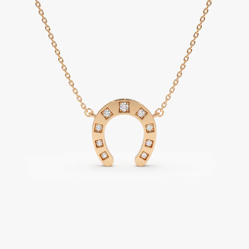 14k Good Luck Diamond Horseshoe Necklace