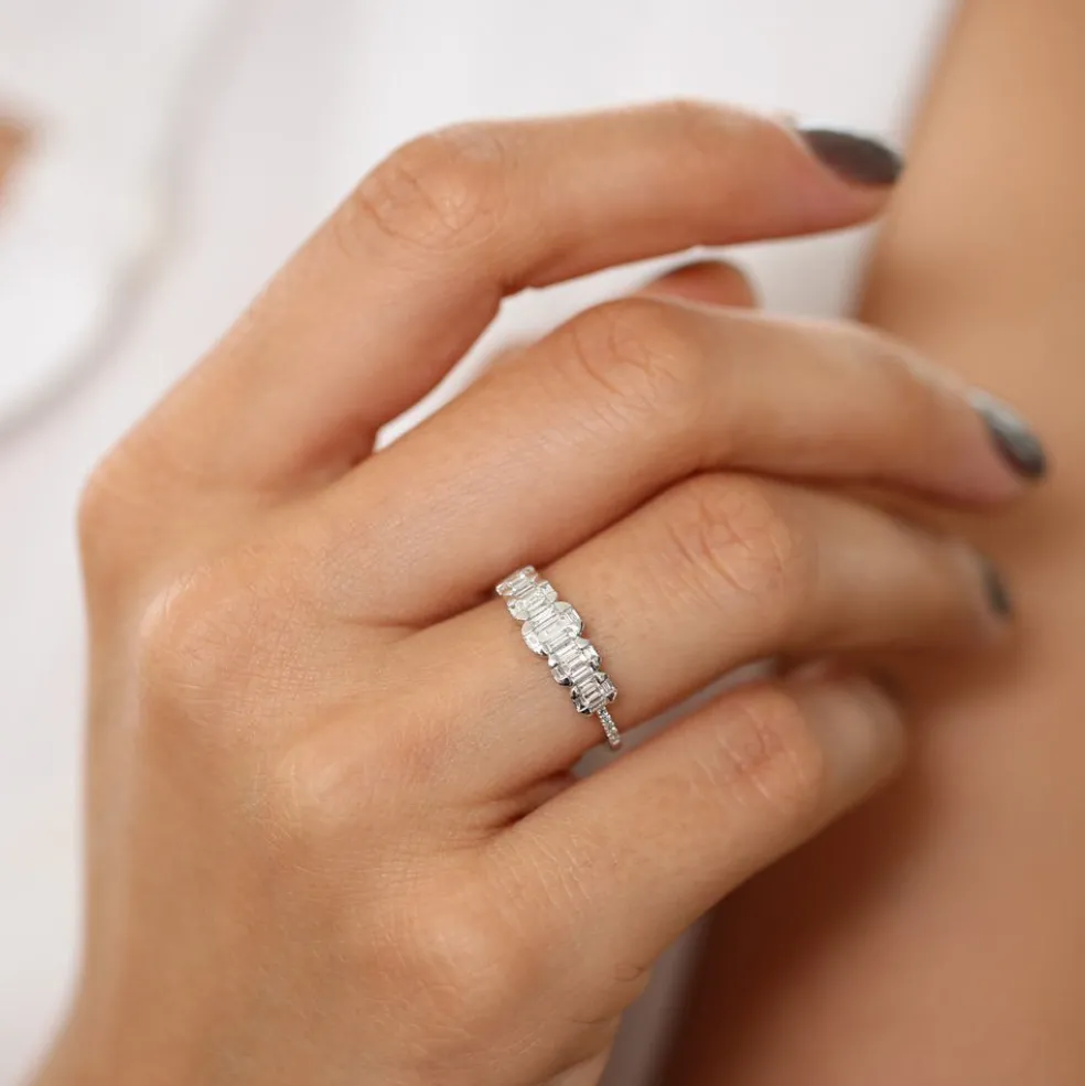 14K Graduating Baguette Diamond Anniversary Ring