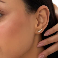 14k Graduating Diamond Ear Climber Studs