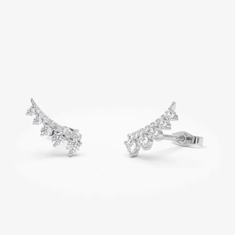14k Graduating Diamond Ear Climber Studs