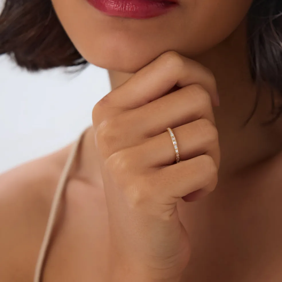 14k Half Baguette Half Round Diamond Eternity Band