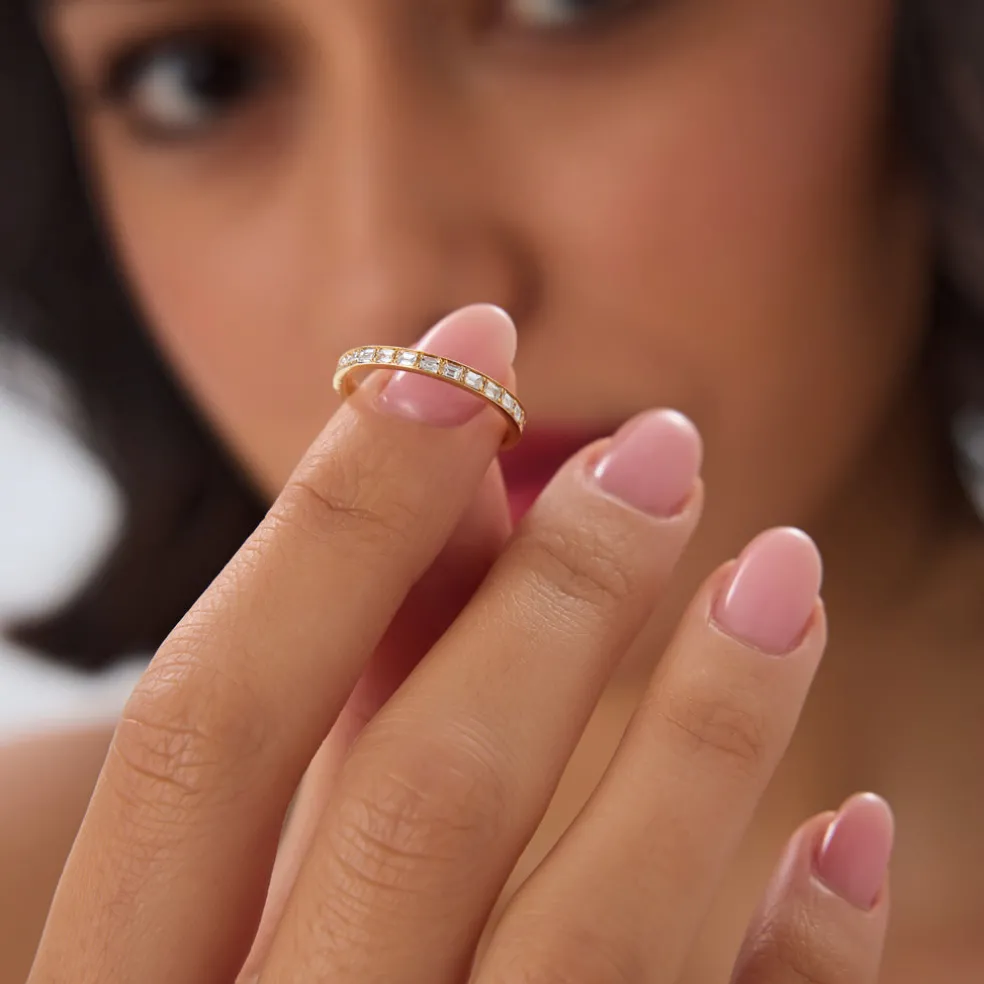 14k Half Baguette Half Round Diamond Eternity Band