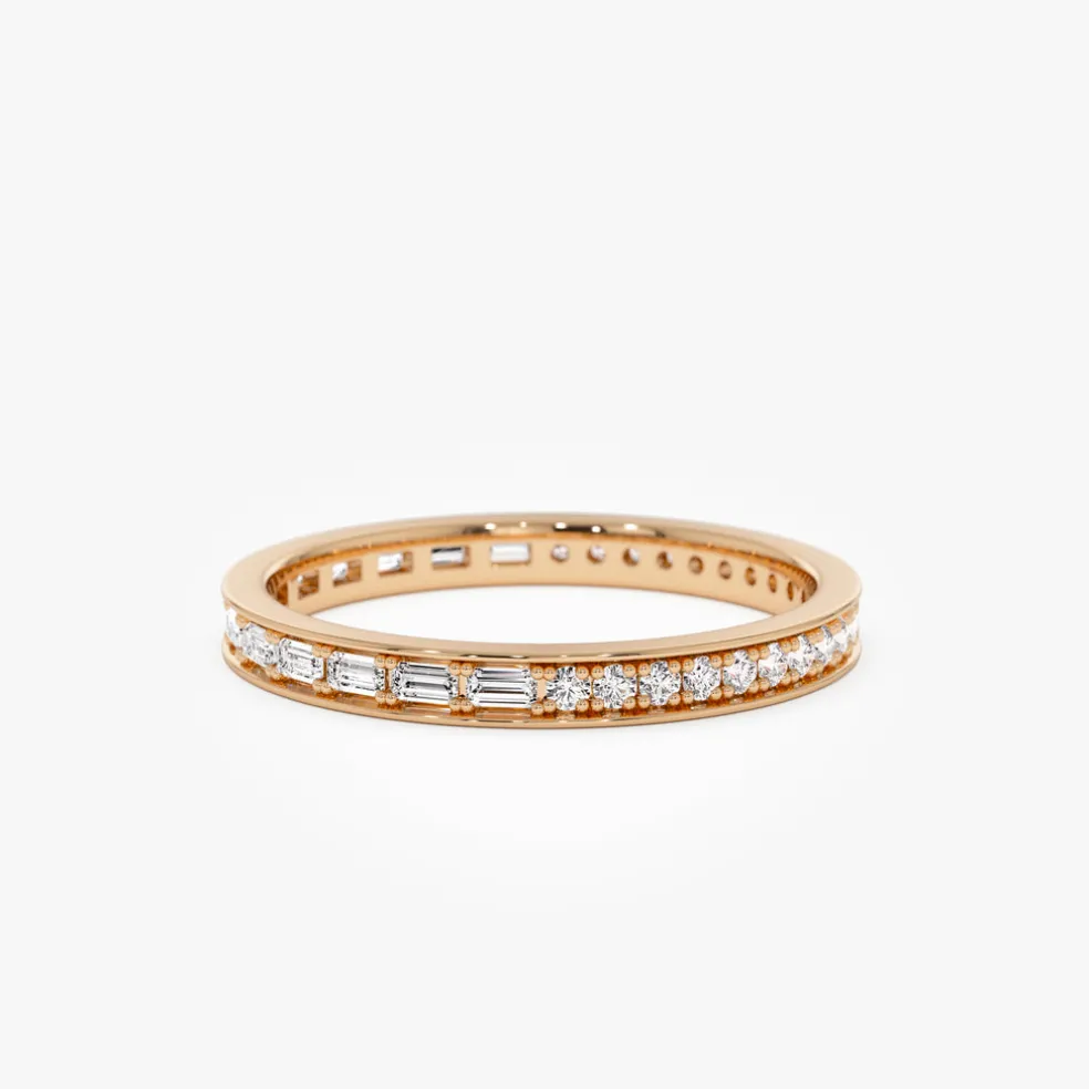 14k Half Baguette Half Round Diamond Eternity Band
