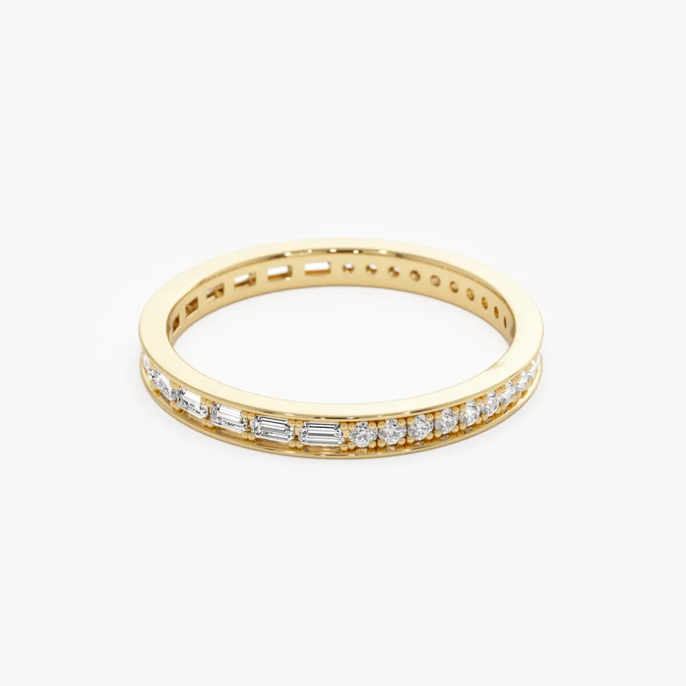 14k Half Baguette Half Round Diamond Eternity Band