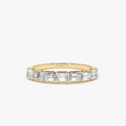 14k Half Bezel Emerald Cut Diamond Wedding Band 0.75 ctw
