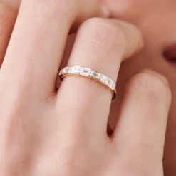 14k Half Bezel Emerald Cut Diamond Wedding Band 0.75 ctw
