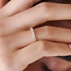 14k Half Bezel Emerald Cut Diamond Wedding Band 0.75 ctw