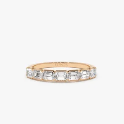 14k Half Bezel Emerald Cut Diamond Wedding Band 0.75 ctw