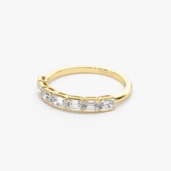 14k Half Bezel Emerald Cut Diamond Wedding Band 0.75 ctw