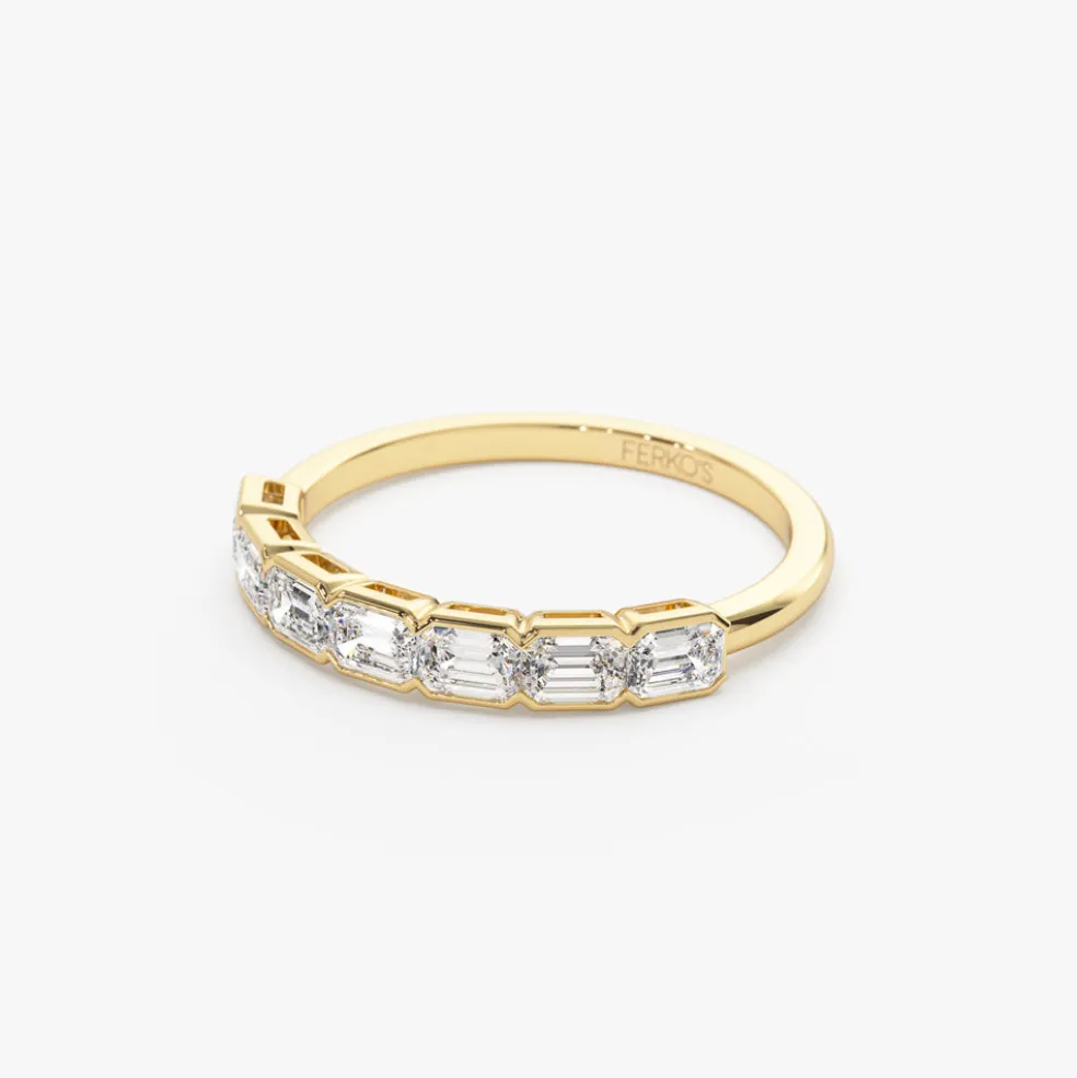 14k Half Bezel Emerald Cut Diamond Wedding Band 0.75 ctw