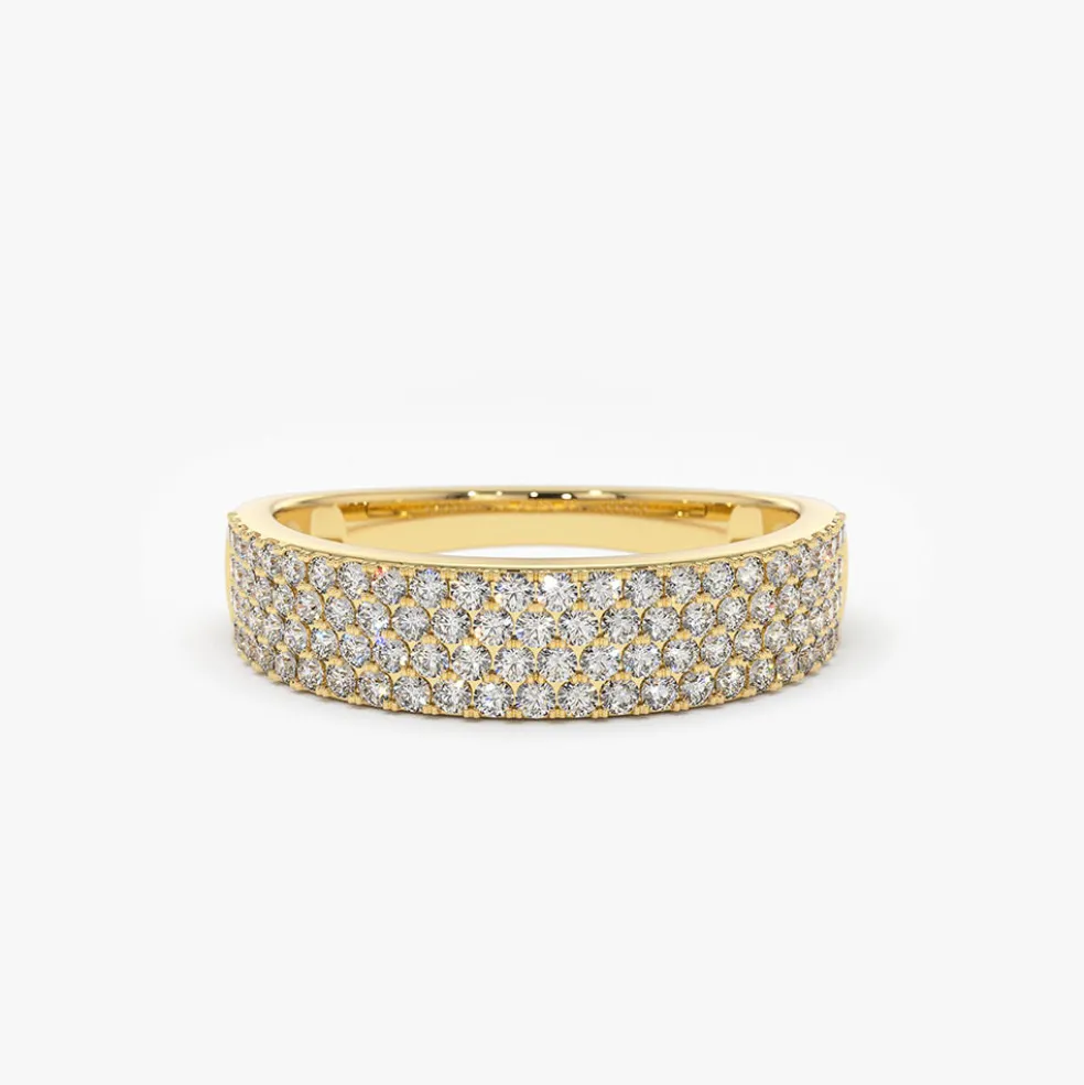 14k Half Eternity 4 Row Micro Pave Wedding Band