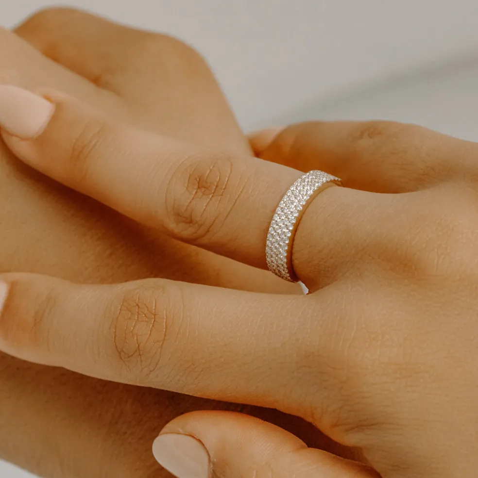 14k Half Eternity 4 Row Micro Pave Wedding Band
