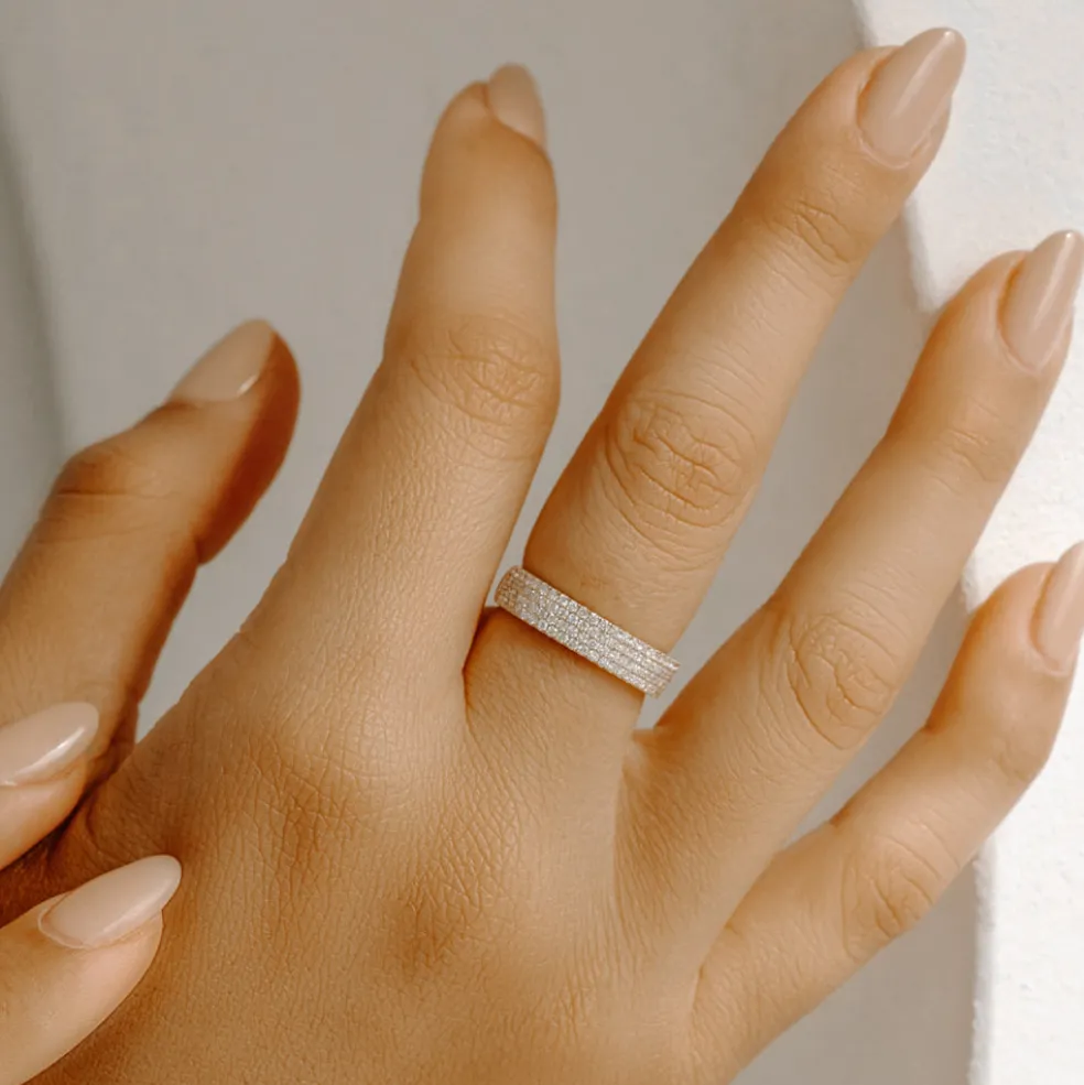 14k Half Eternity 4 Row Micro Pave Wedding Band