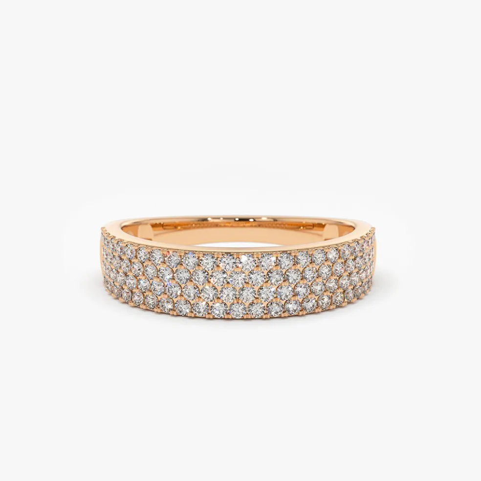 14k Half Eternity 4 Row Micro Pave Wedding Band