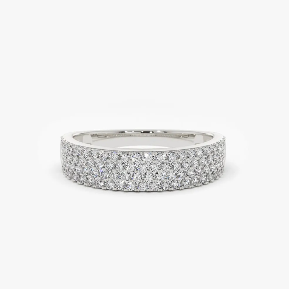14k Half Eternity 4 Row Micro Pave Wedding Band