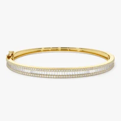 14k Half Eternity Baguette and Round Diamond Bangle