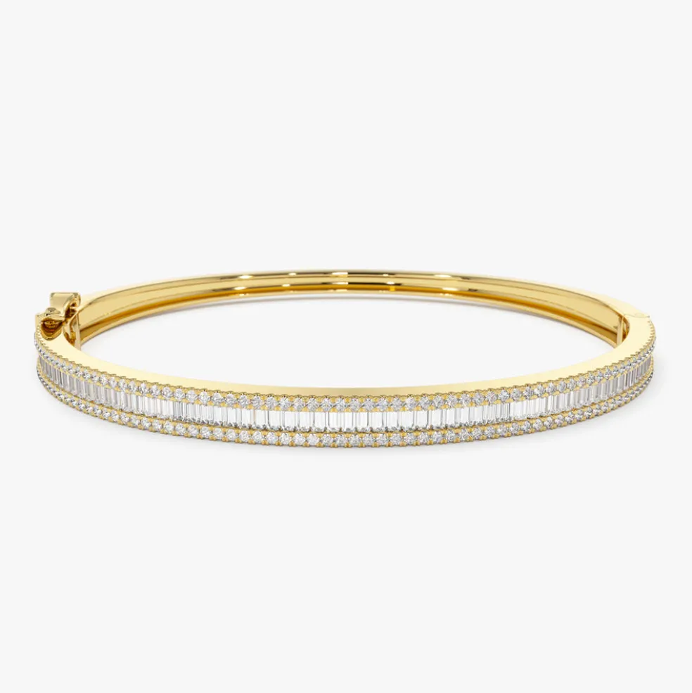 14k Half Eternity Baguette and Round Diamond Bangle