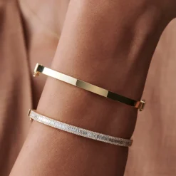 14k Half Eternity Baguette and Round Diamond Bangle