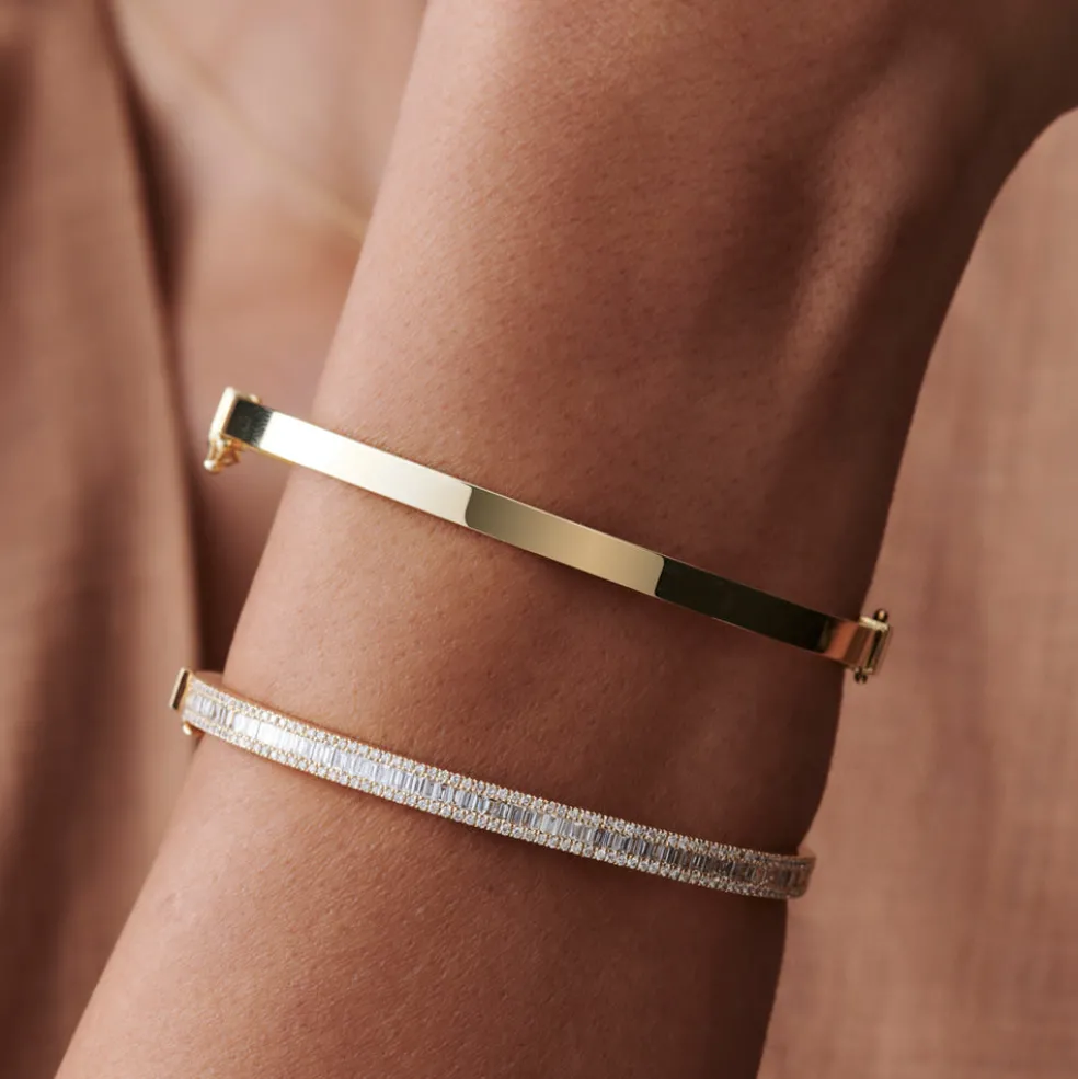 14k Half Eternity Baguette and Round Diamond Bangle